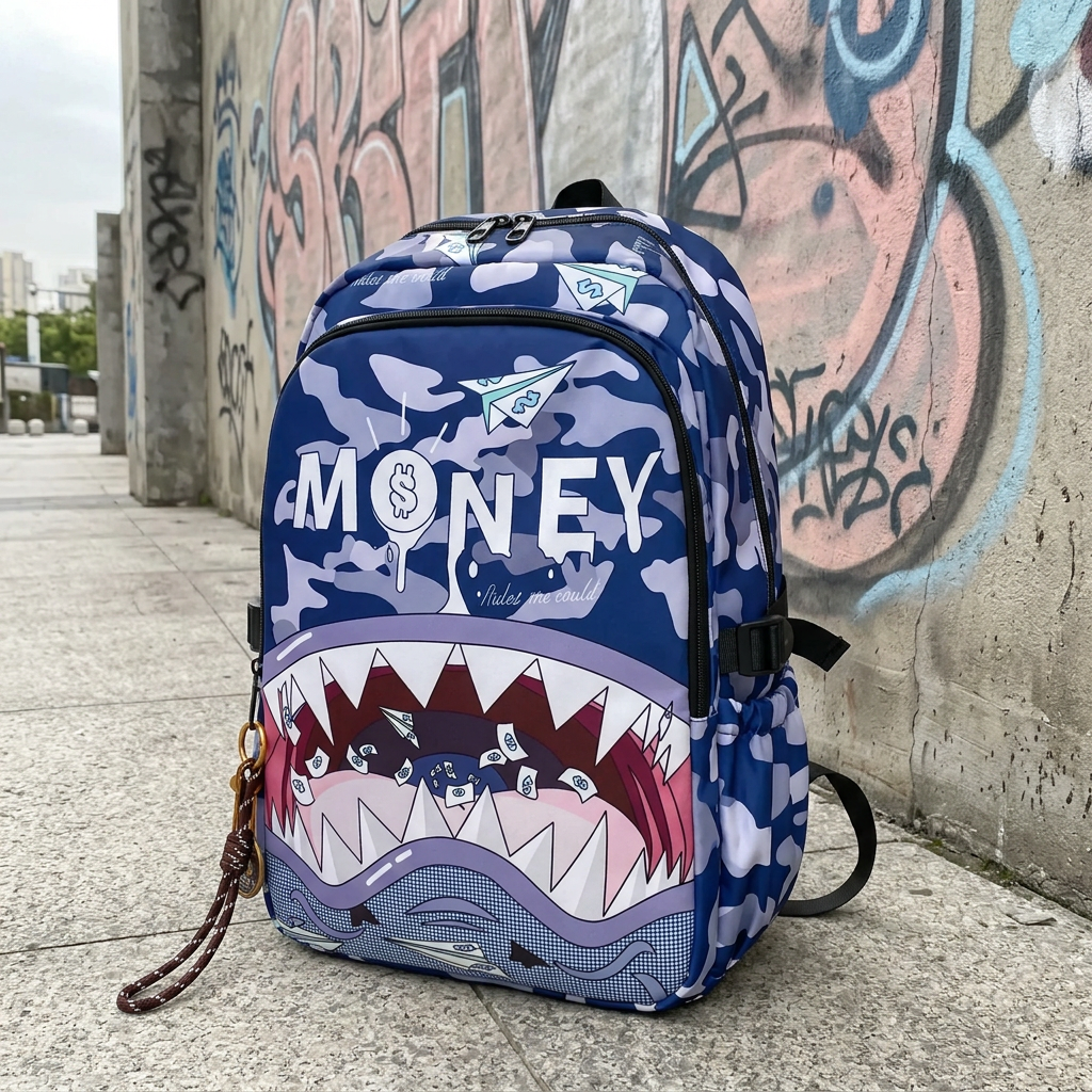 Zaino di tre quarti con sfondo graffiti